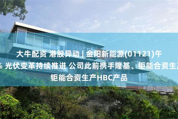 大牛配资 港股异动 | 金阳新能源(01121)午后涨超11% 光伏变革持续推进 公司此前携手隆基、钜能合资生产HBC产品