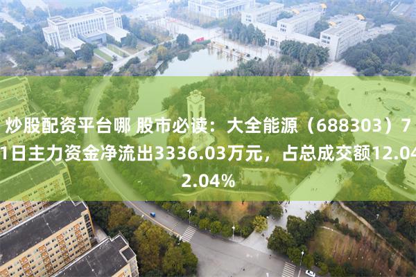 炒股配资平台哪 股市必读：大全能源（688303）7月1日主力资金净流出3336.03万元，占总成交额12.04%